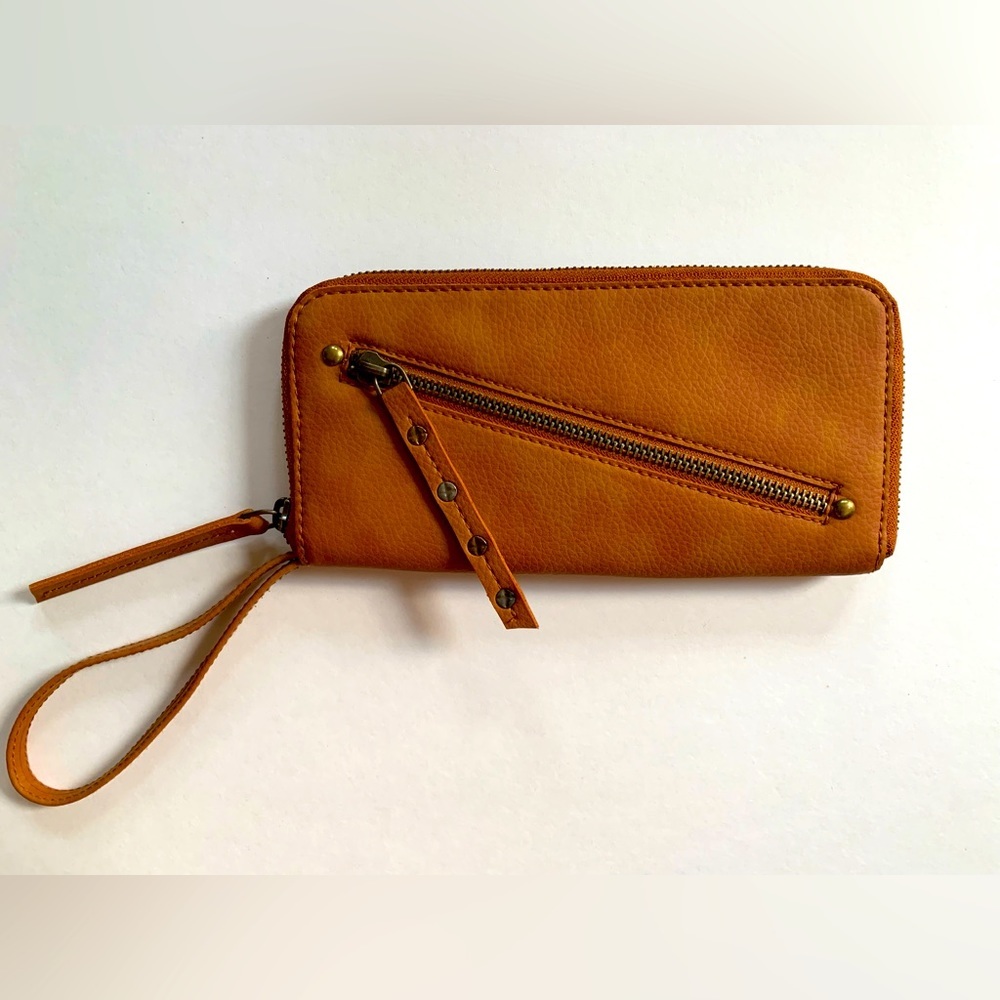 Free People Cognac Brown Distressed Vegan Wristlet Wallet ~ NWOT